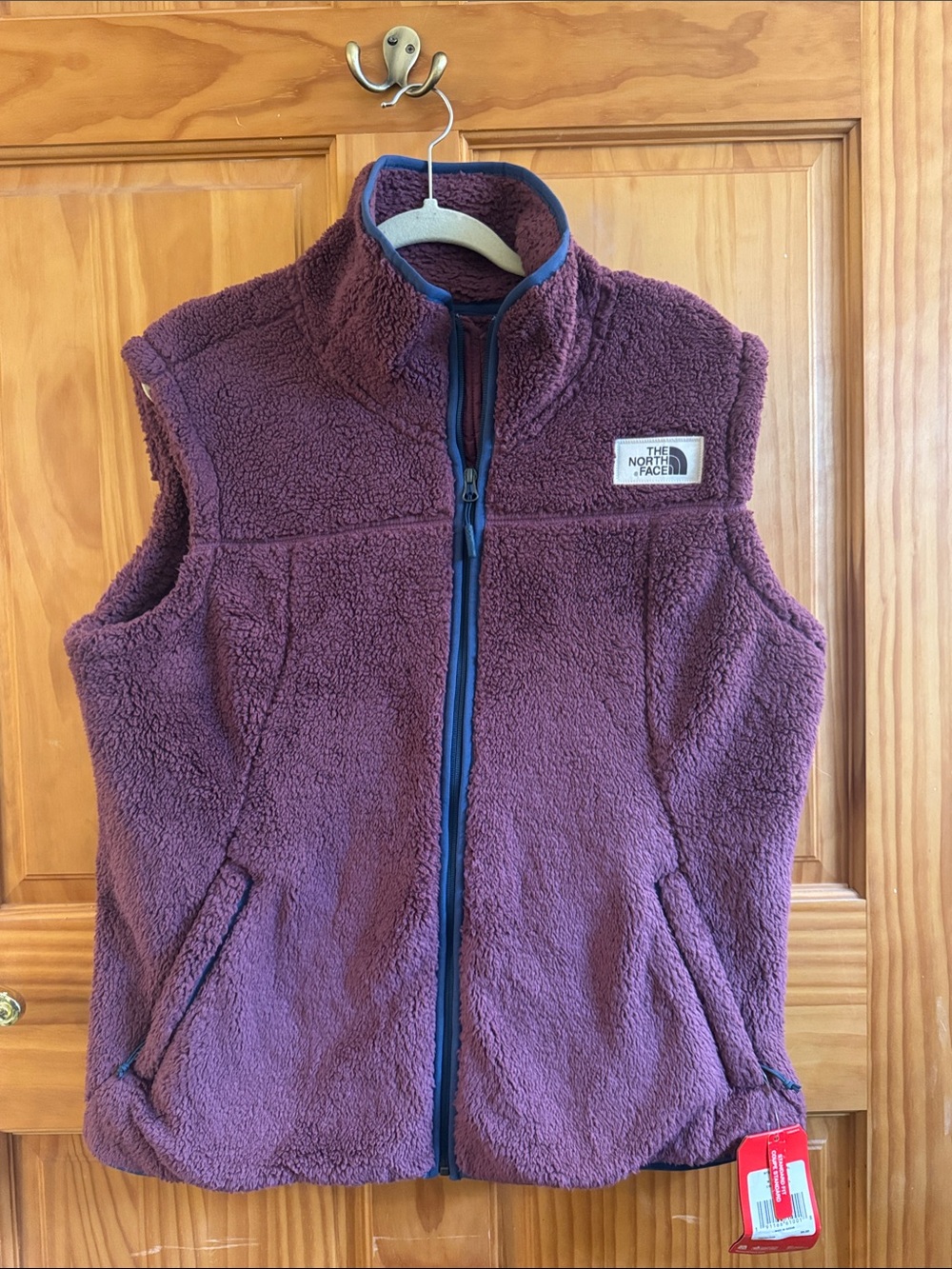 The North Face Plum Sherpa Fleece Vest with Navy Trim